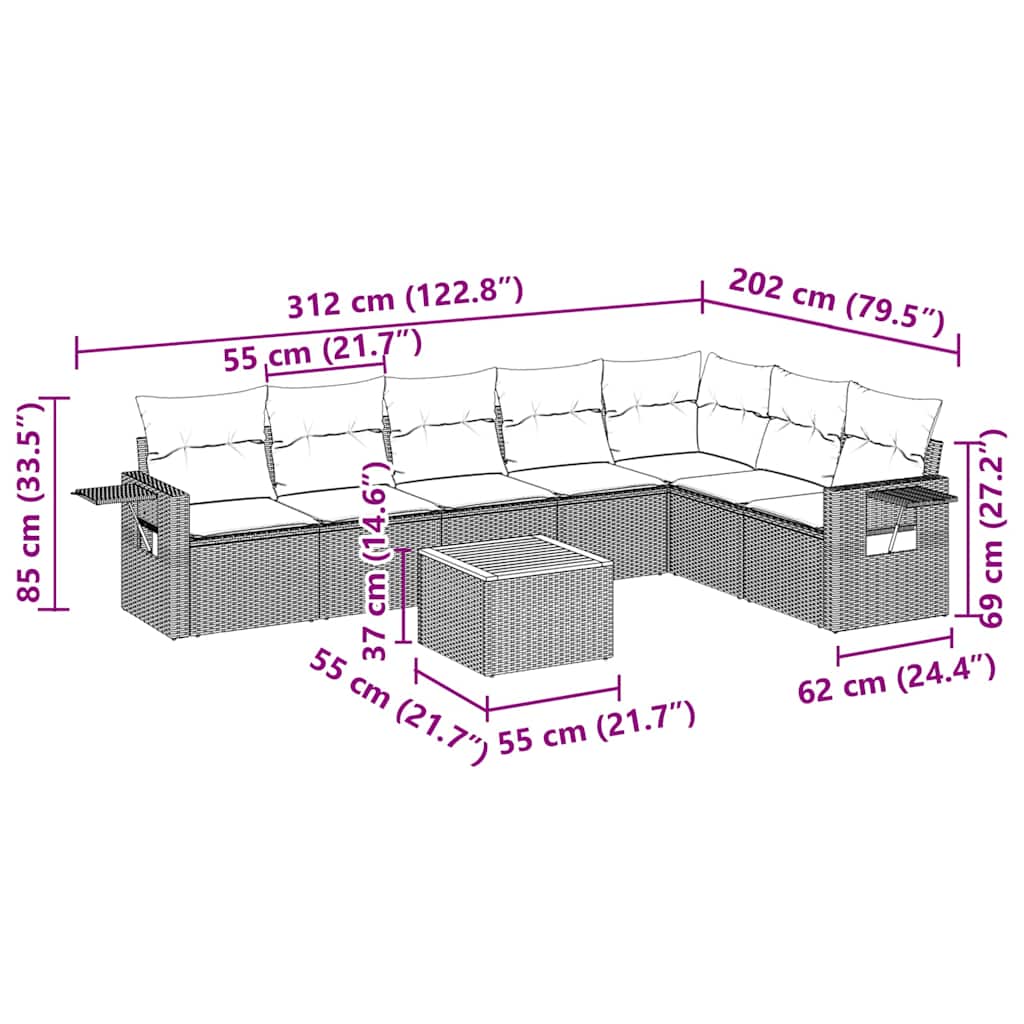 8 Piece Garden Sofa Set with Cushions Black Poly Rattan