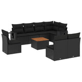9 Piece Garden Sofa Set with Cushions Black Poly Rattan - Front View
