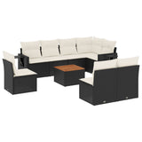 9 Piece Garden Sofa Set with Cushions Black Poly Rattan - Front View