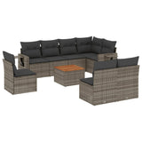 9 Piece Garden Sofa Set with Cushions Grey Poly Rattan - Front View