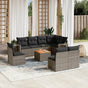9 Piece Garden Sofa Set with Cushions Grey Poly Rattan