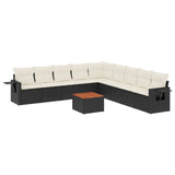 10 Piece Garden Sofa Set with Cushions Black Poly Rattan - Front View