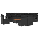 11 Piece Garden Sofa Set with Cushions Black Poly Rattan - Front View