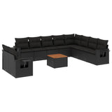 11 Piece Garden Sofa Set with Cushions Black Poly Rattan - Front View
