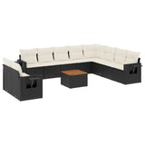 11 Piece Garden Sofa Set with Cushions Black Poly Rattan - Front View