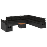 12 Piece Garden Sofa Set with Cushions Black Poly Rattan - Front View