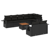 9 Piece Garden Sofa Set with Cushions Black Poly Rattan - Front View