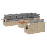 9 Piece Garden Sofa Set with Cushions Mix Beige Poly Rattan - Front View