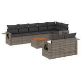 9 Piece Garden Sofa Set with Cushions Grey Poly Rattan - Front View