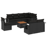 9 Piece Garden Sofa Set with Cushions Black Poly Rattan - Front View