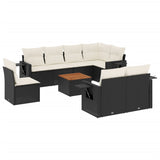 9 Piece Garden Sofa Set with Cushions Black Poly Rattan - Front View