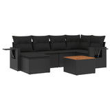 7 Piece Garden Sofa Set with Cushions Black Poly Rattan - Front View