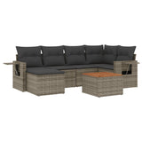 7 Piece Garden Sofa Set with Cushions Grey Poly Rattan - Front View