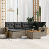 7 Piece Garden Sofa Set with Cushions Grey Poly Rattan