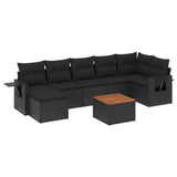 8 Piece Garden Sofa Set with Cushions Black Poly Rattan - Front View