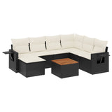 8 Piece Garden Sofa Set with Cushions Black Poly Rattan - Front View