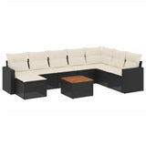 9 Piece Garden Sofa Set with Cushions Black Poly Rattan - Front View