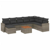 9 Piece Garden Sofa Set with Cushions Grey Poly Rattan - Front View