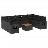 10 Piece Garden Sofa Set with Cushions Black Poly Rattan - Front View