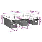 10 Piece Garden Sofa Set with Cushions Black Poly Rattan - Side View