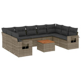 10 Piece Garden Sofa Set with Cushions Grey Poly Rattan - Front View