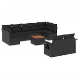 10 Piece Garden Sofa Set with Cushions Black Poly Rattan - Front View