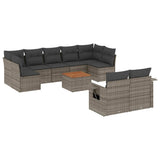 10 Piece Garden Sofa Set with Cushions Grey Poly Rattan - Front View