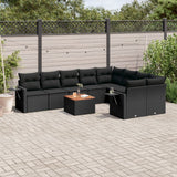 10 Piece Garden Sofa Set with Cushions Black Poly Rattan
