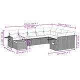10 Piece Garden Sofa Set with Cushions Grey Poly Rattan - Side View