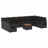 11 Piece Garden Sofa Set with Cushions Black Poly Rattan - Front View