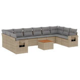 11 Piece Garden Sofa Set with Cushions Mix Beige Poly Rattan - Front View