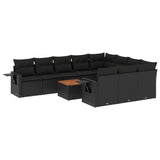 11 Piece Garden Sofa Set with Cushions Black Poly Rattan - Front View