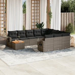 11 Piece Garden Sofa Set with Cushions Grey Poly Rattan