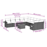 11 Piece Garden Sofa Set with Cushions Black Poly Rattan - Side View