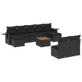 10 Piece Garden Sofa Set with Cushions Black Poly Rattan - Front View