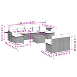10 Piece Garden Sofa Set with Cushions Grey Poly Rattan - Front View