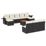 11 Piece Garden Sofa Set with Cushions Black Poly Rattan - Front View