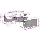 10 Piece Garden Sofa Set with Cushions Grey Poly Rattan - Side View