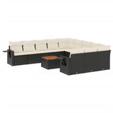 12 Piece Garden Sofa Set with Cushions Black Poly Rattan - Front View