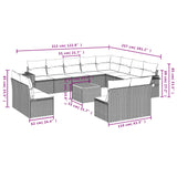 13 Piece Garden Sofa Set with Cushions Black Poly Rattan - Side View