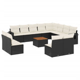 13 Piece Garden Sofa Set with Cushions Black Poly Rattan - Front View