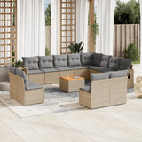 13 Piece Garden Sofa Set with Cushions Mix Beige Poly Rattan