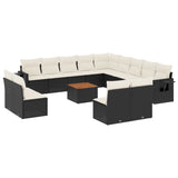 14 Piece Garden Sofa Set with Cushions Black Poly Rattan - Front View