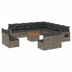 14 Piece Garden Sofa Set with Cushions Grey Poly Rattan