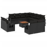 12 Piece Garden Sofa Set with Cushions Black Poly Rattan - Front View
