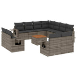 12 Piece Garden Sofa Set with Cushions Grey Poly Rattan - Front View