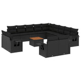 14 Piece Garden Sofa Set with Cushions Black Poly Rattan - Front View