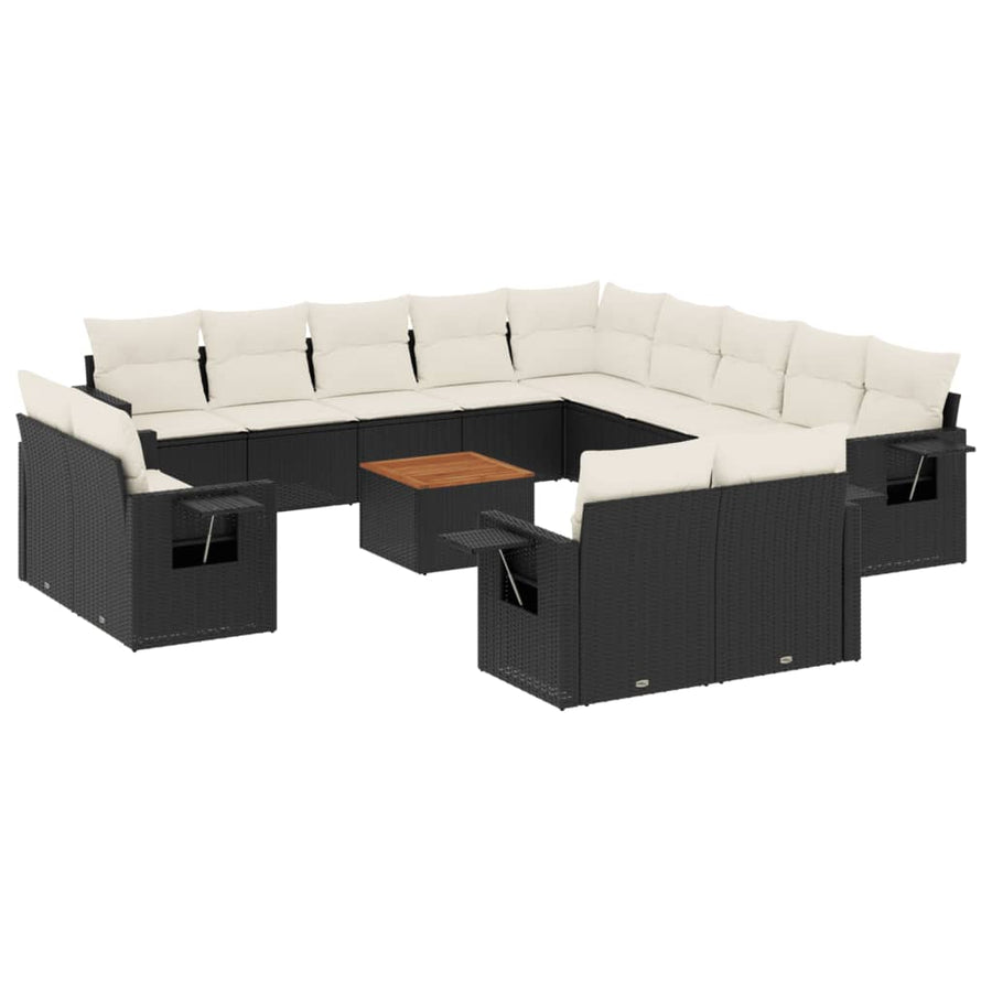 14 Piece Garden Sofa Set with Cushions Black Poly Rattan