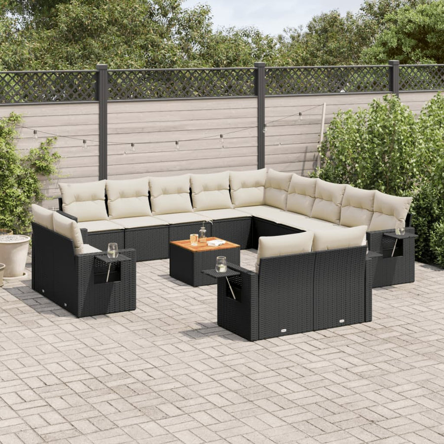 14 Piece Garden Sofa Set with Cushions Black Poly Rattan