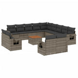 14 Piece Garden Sofa Set with Cushions Grey Poly Rattan - Front View